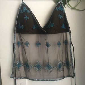Wet seal halter top beaded embroidered lace shirt